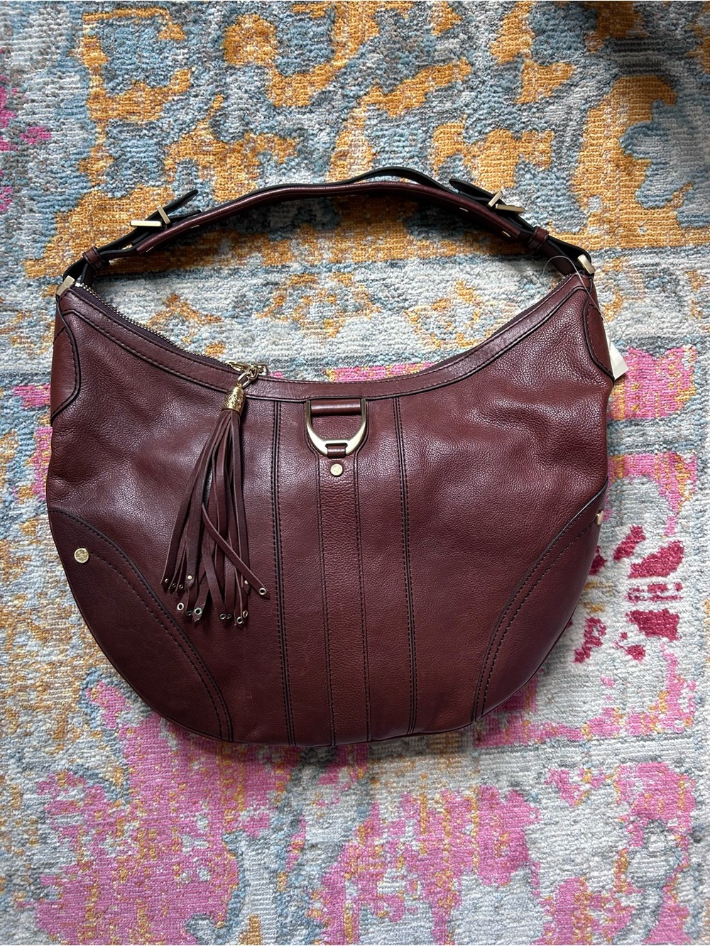 Cole Haan Burgundy Leather Shoulder Hobo with Tassel
